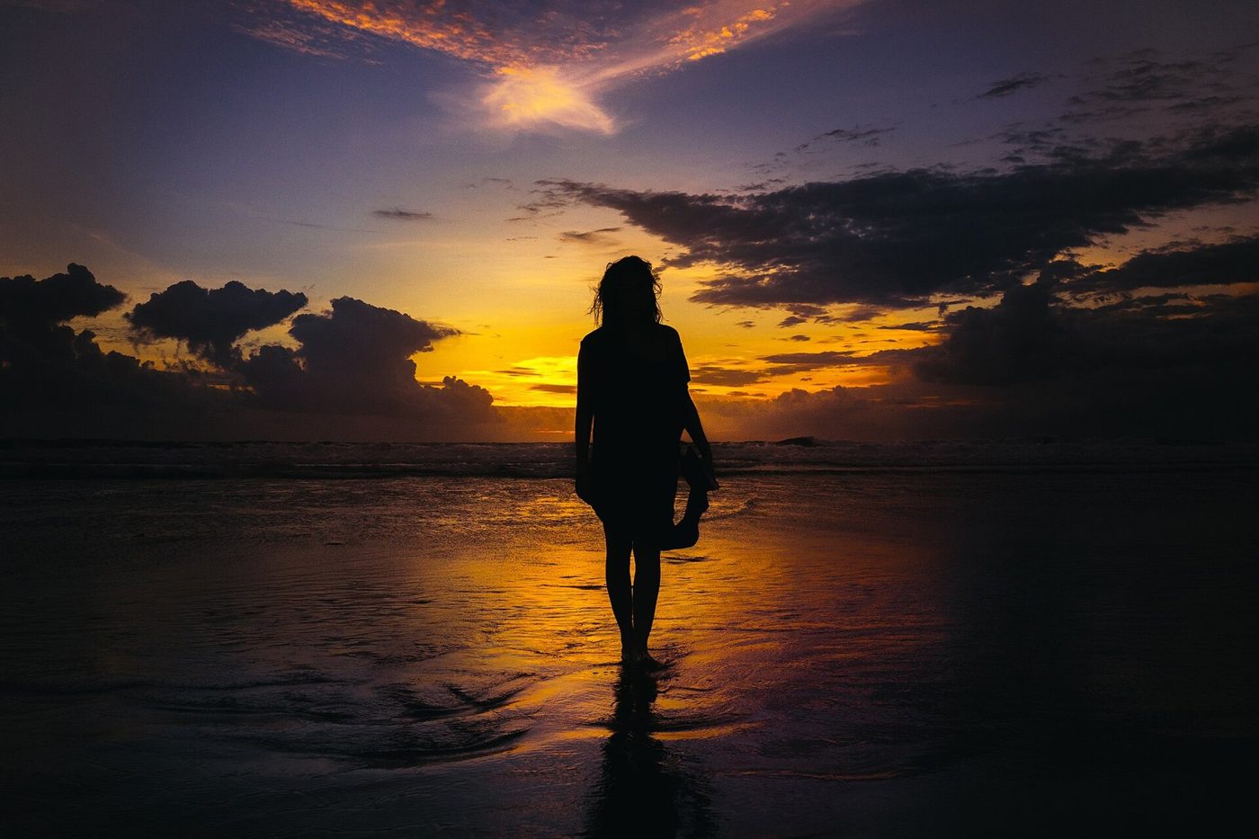 Sunset over the sea on a beach in Bali