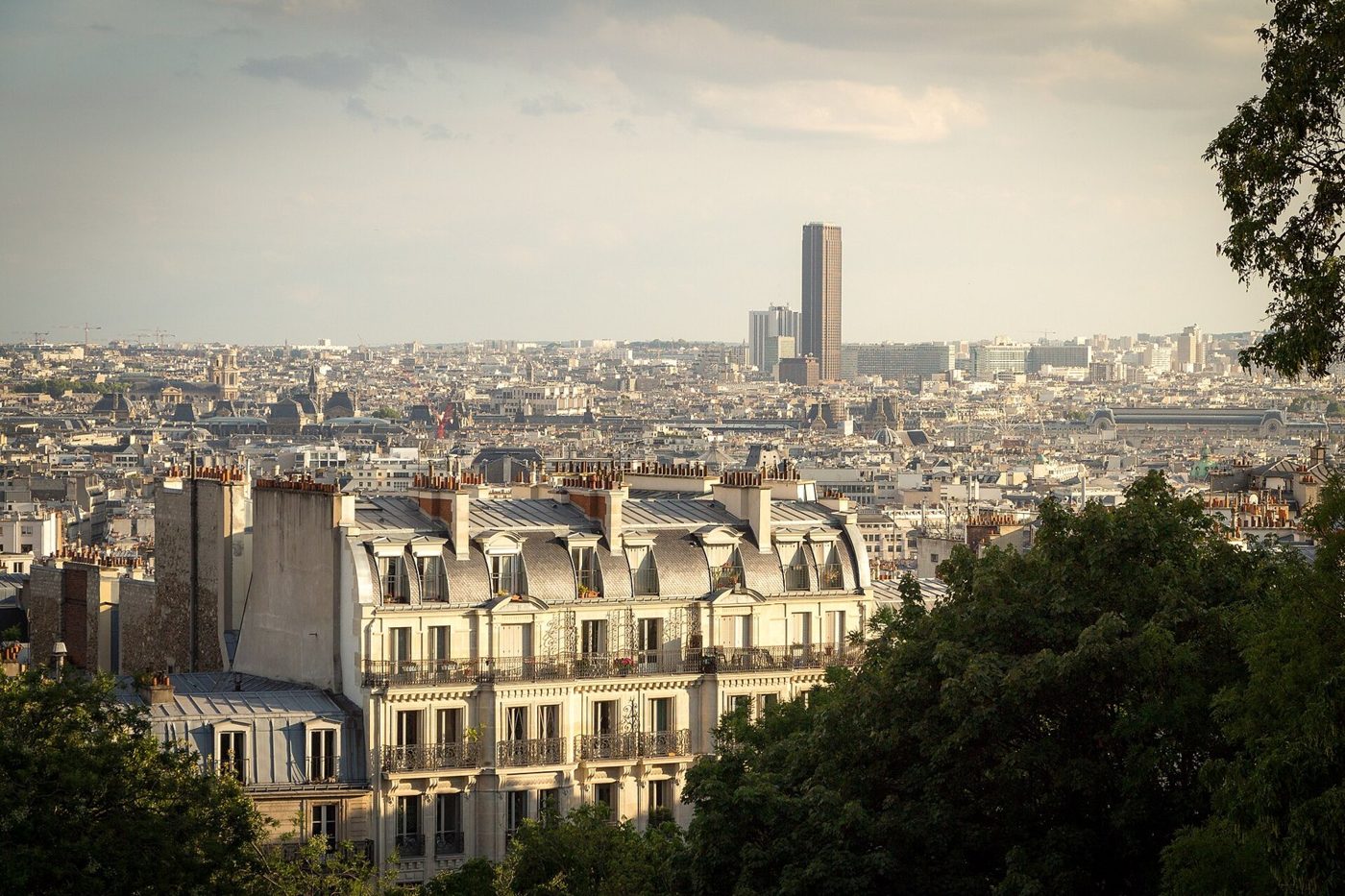 Paris apartment buildings and rooftops seen from Montmartre