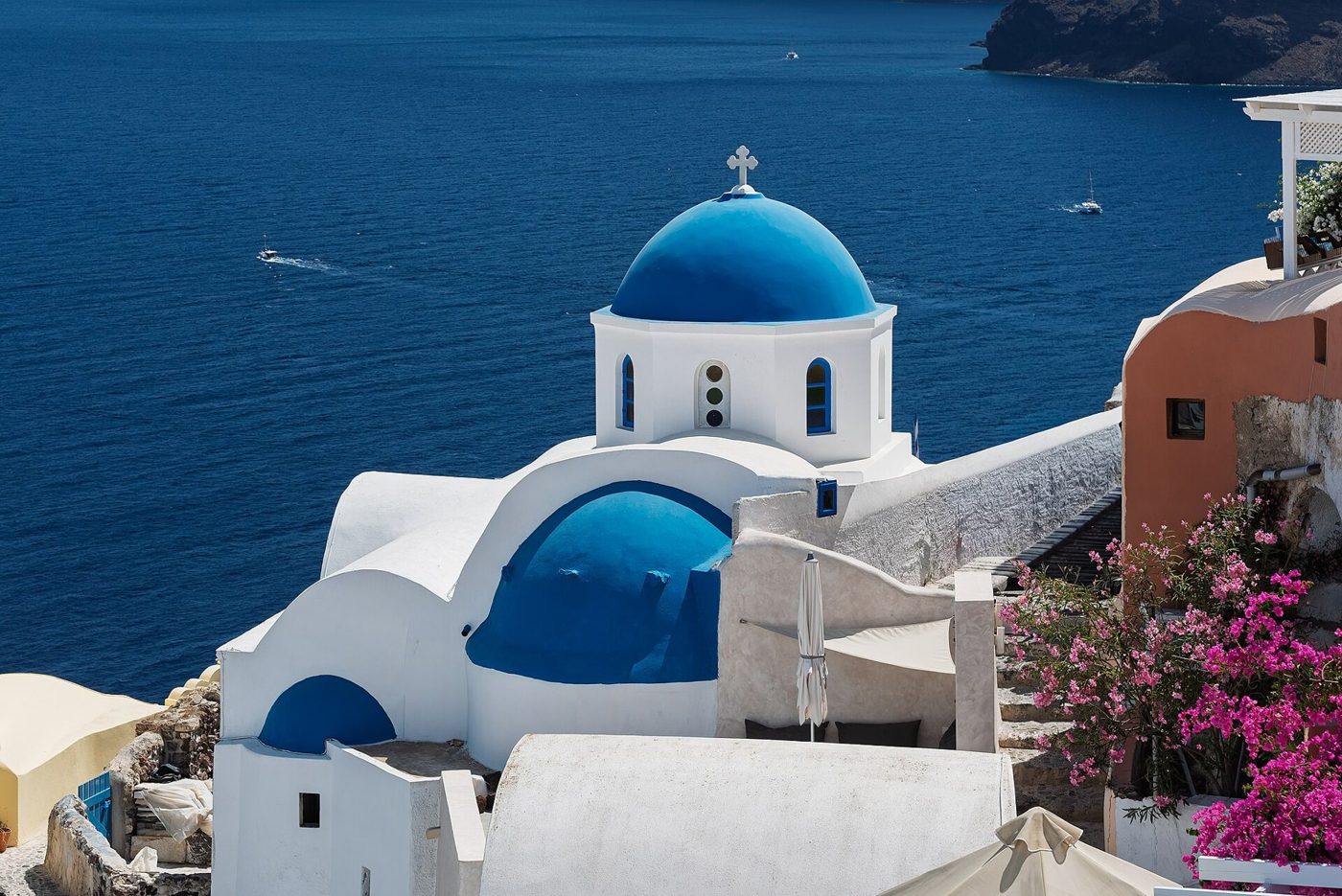 Blue-domed church above the Santorini caldera